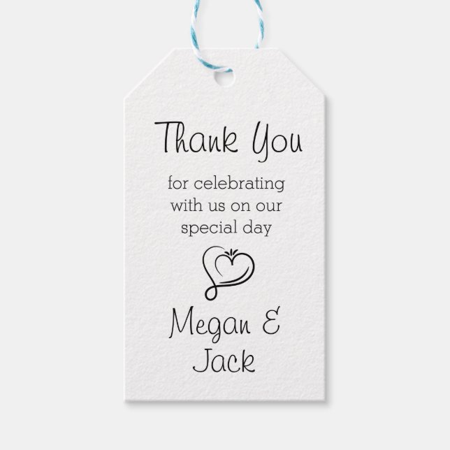 Étiquettes-cadeau Balises cadeaux Merci mariage, personnalisables (Devant)