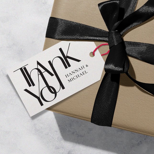 Étiquettes-cadeau Balises cadeaux Merci noir blanc (Créateur téléchargé)