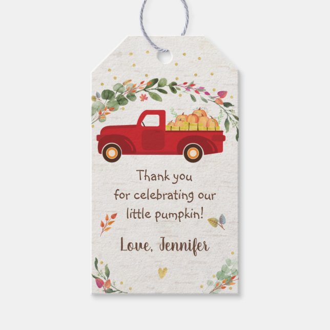 Étiquettes-cadeau Balises Cadeaux Merci Petit Camion Citrouille (Devant)