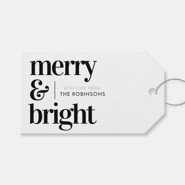 Étiquettes-cadeau Balises cadeaux Merry & Bright Black and White (Devant (Horizontal))