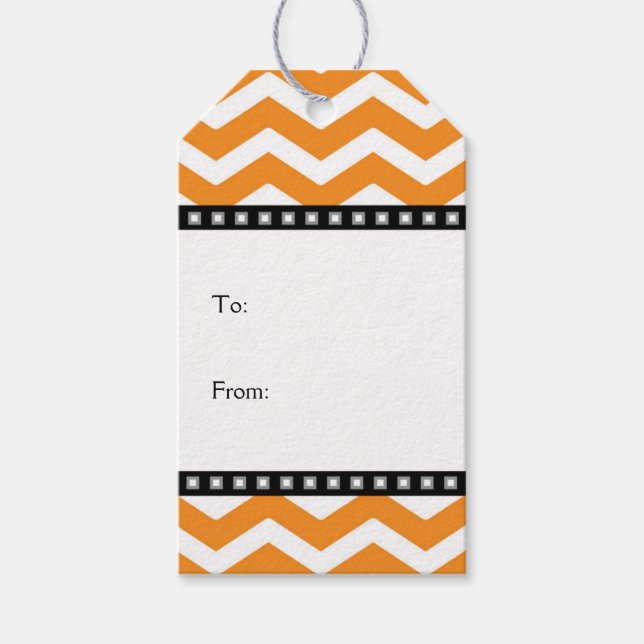 Étiquettes-cadeau Balises cadeaux Orange White Black Chevron (Devant)