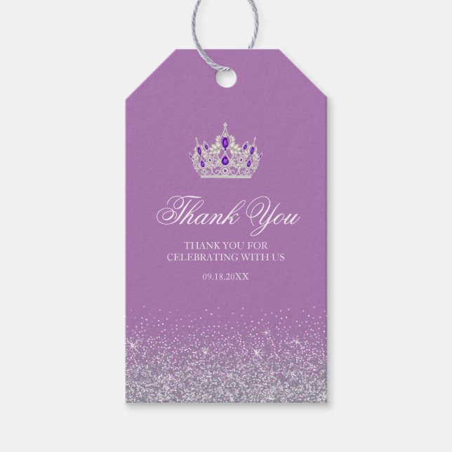 Étiquettes-cadeau Balises cadeaux Parties scintillant violet et arge (Devant)