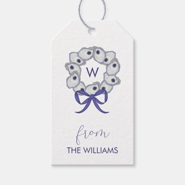 Étiquettes-cadeau Balises cadeaux personnalisées de couronne d'huîtr (Devant)