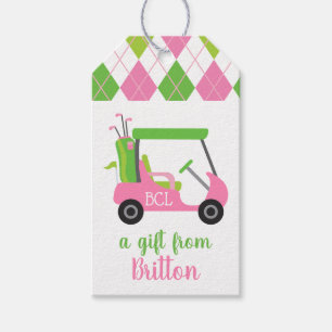 Étiquettes-cadeau Balises cadeaux personnalisées Pink & Green Golf