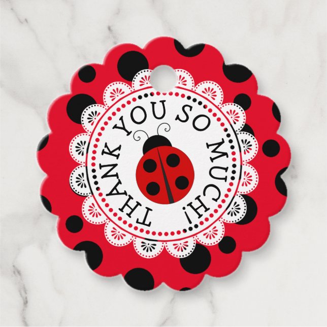Étiquettes Cadeau Balises cadeaux personnalisées Red Ladybug Merci (Devant)
