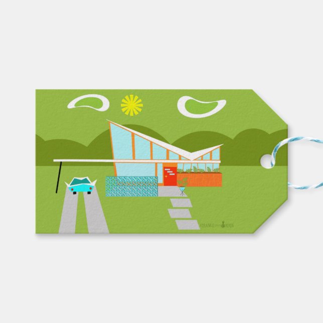 Étiquettes-cadeau Balises cadeaux personnalisées Retro Palm Springs  (Devant (Horizontal))