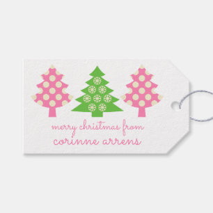 Étiquettes-cadeau Balises-cadeaux Pink & Green Christmas Trees