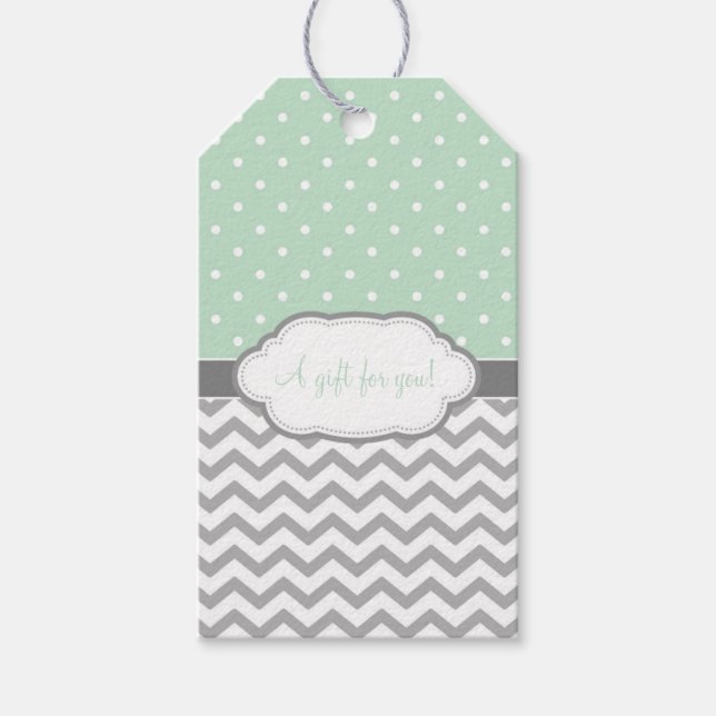 Étiquettes-cadeau Balises Cadeaux Pointe Chevron Balise Vert Gris Bl (Devant)
