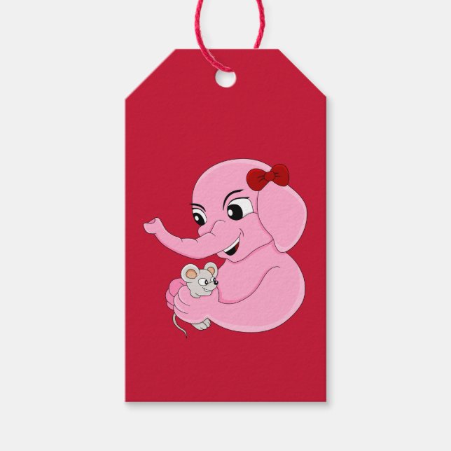 Étiquettes-cadeau Balises cadeaux pour fille d'éléphant mignon (Devant)