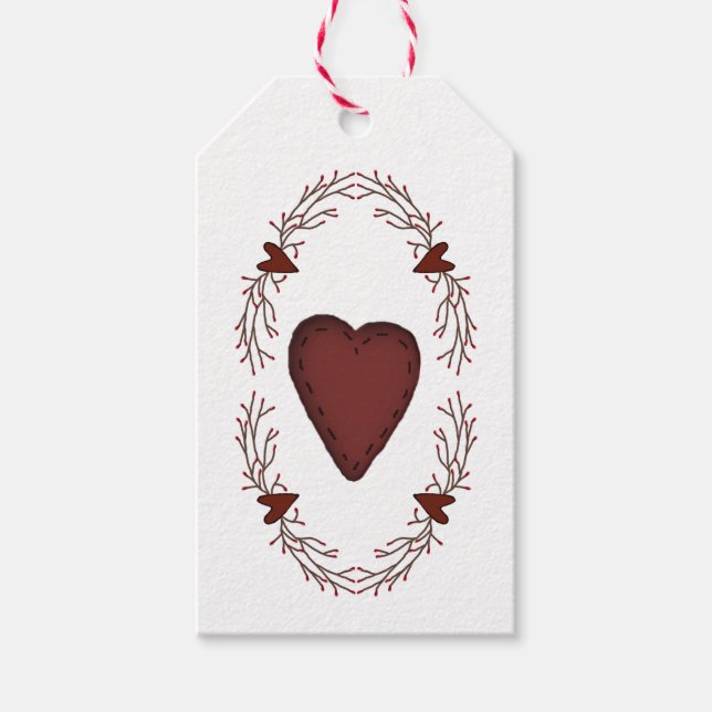 Étiquettes-cadeau Balises Cadeaux Primitive Heart (Devant)