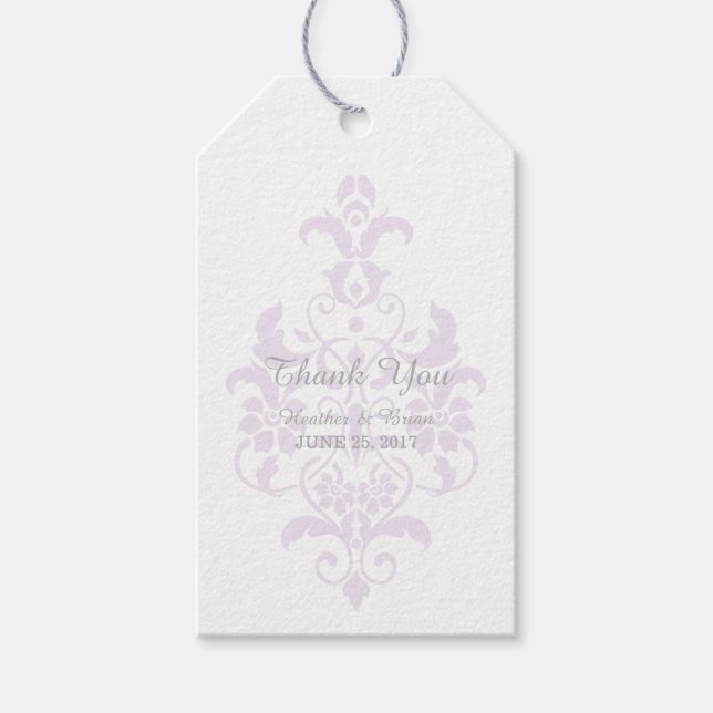 Étiquettes-cadeau Balises Cadeaux Purple Subtle Mariage damassé (Devant)