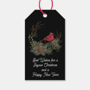 Étiquettes-cadeau Balises cadeaux Red Christmas Cardinal et Wreath