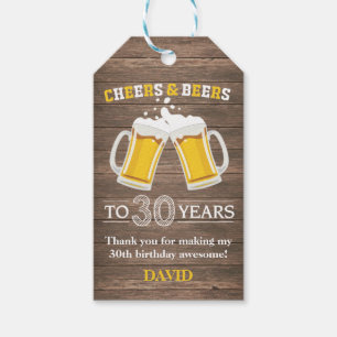 Étiquettes-cadeau Balises cadeaux Rustique Cheers and Beers to 30 Ye