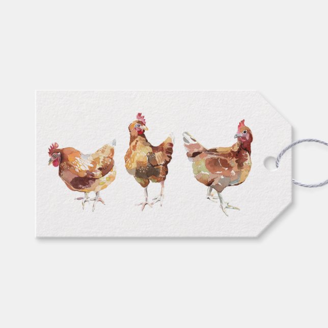 Étiquettes-cadeau Balises-cadeaux - Trois poulets d'élevage (Devant (Horizontal))
