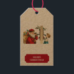 Étiquettes-cadeau Balises Cadeaux Vintage Christmas Santa Claus & Ch<br><div class="desc">Illustration vintage d'un Père Noël au téléphone avec un enfant. Idéal pour les cadeaux de Noël et la décoration. Customisez l'étiquette cadeau de Noël avec votre texte et faites-le vous-même.</div>