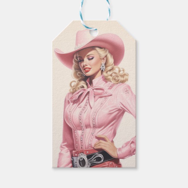 Étiquettes-cadeau Balises cadeaux vintage Cowgirl Pinup (Devant)
