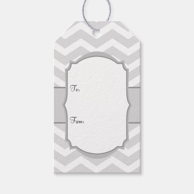 Étiquettes-cadeau Balises cadeaux White Grey Chevron (Devant)