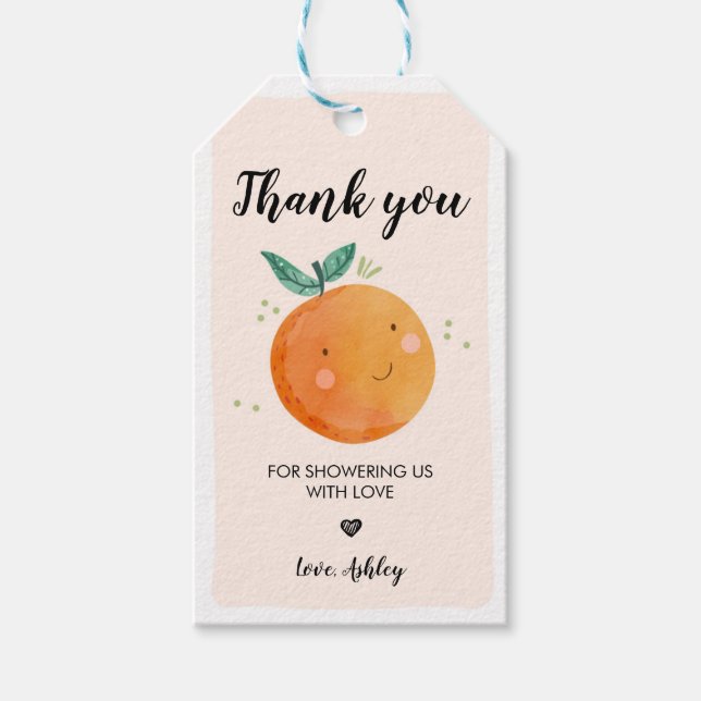 Étiquettes-cadeau Balises de Baby shower Little Cutie Orange Clement (Devant)