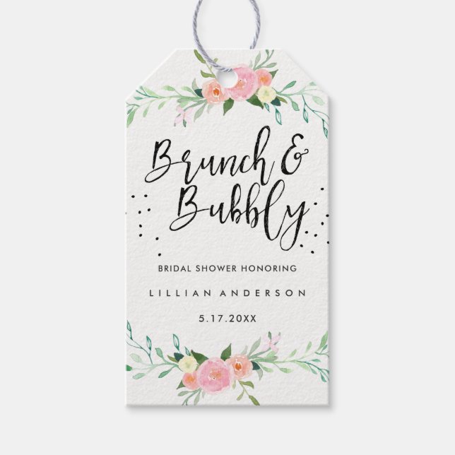 Étiquettes-cadeau Balises de Brunch Floral et de Fête des mariées Bu (Devant)