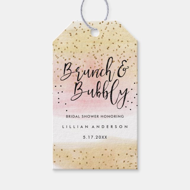 Étiquettes-cadeau Balises de Brunch rose or et de Fête des mariées d (Devant)