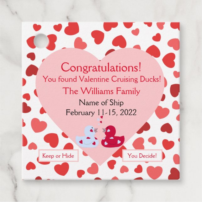 Étiquettes Cadeau Balises de canard de croisière Valentines (Devant)