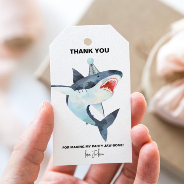 Étiquettes-cadeau Balises de faveur de la partie requin (Shark party gift tags)