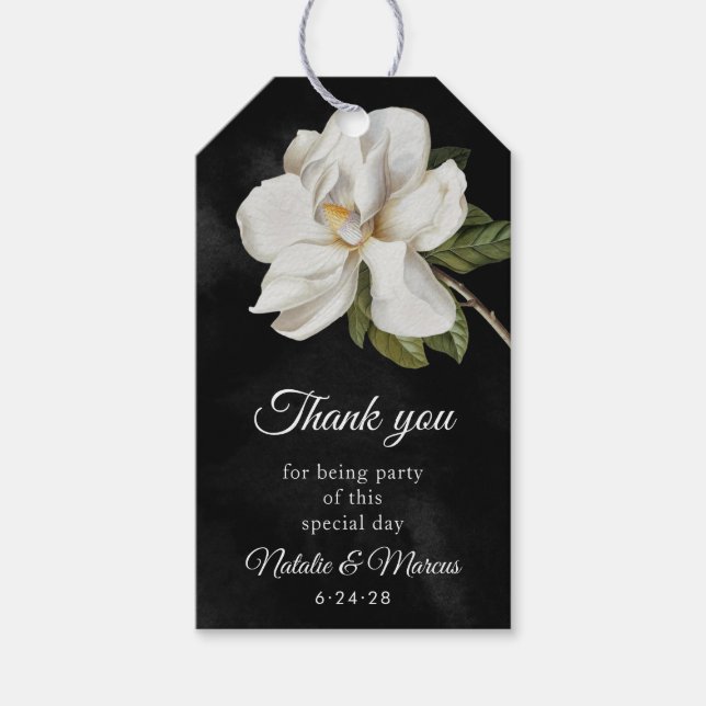 Étiquettes-cadeau Balises de mariage blanc Magnolia Favor (Devant)