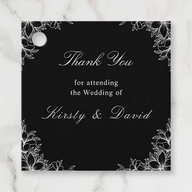 Étiquettes Cadeau Balises de mariage floral blanc (Devant)