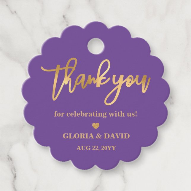 Étiquettes Cadeau Balises de mariage pour Merci violet (Devant)