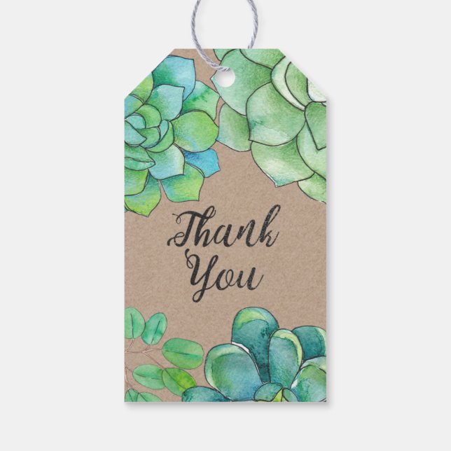 Étiquettes-cadeau Balises de Merci d'aquarelle Succulente (Dos)