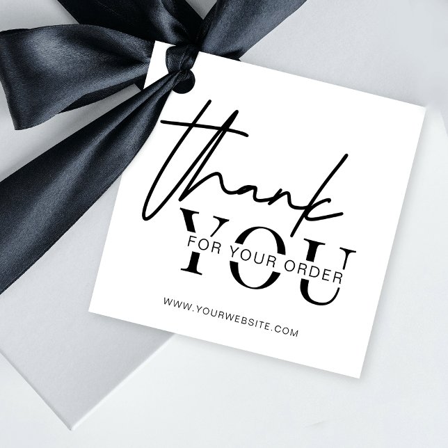 Étiquettes Cadeau Balises de Merci de logo personnalisé minimal pour (Minimalist black and white thank you for order tag design with space for your logo or monogram)