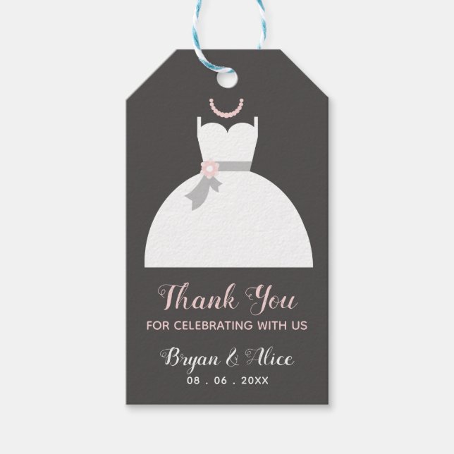 Étiquettes-cadeau Balises de Merci de Mariage noir rose (Gown) (Devant)