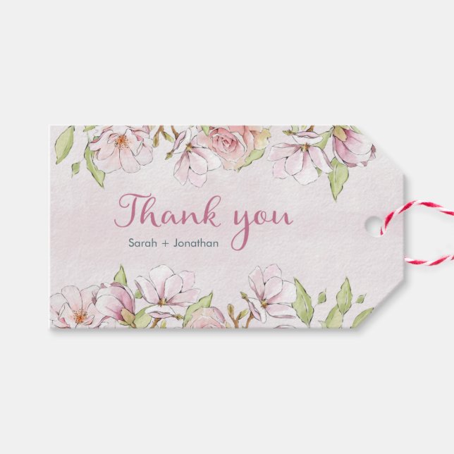 Étiquettes-cadeau Balises de Merci Mariage rose roses (Devant (Horizontal))