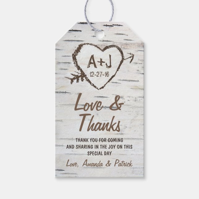 Étiquettes-cadeau Balises de Merci Mariage Rustique Birch Tree (Devant)