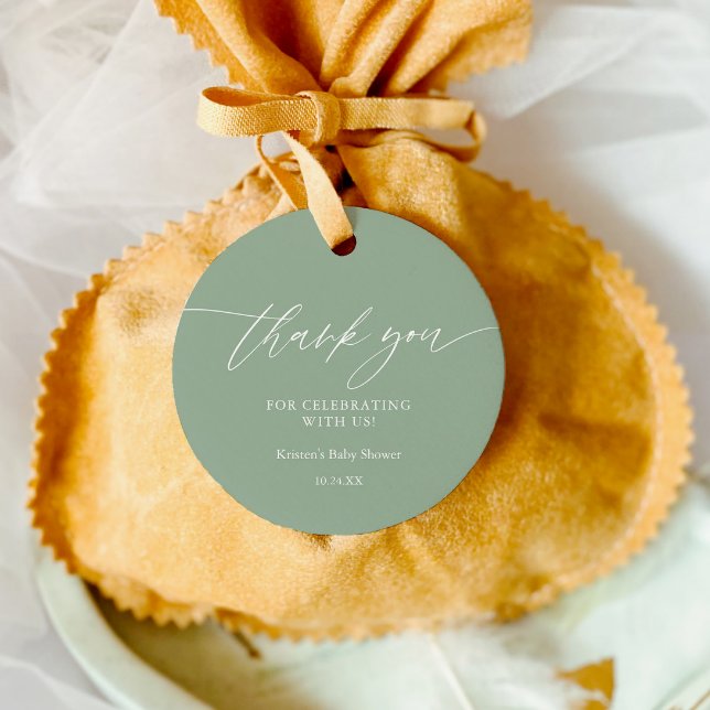 Étiquettes Cadeau Balises de Merci vert Sage neutre Sexe Favoriser (Créateur téléchargé)