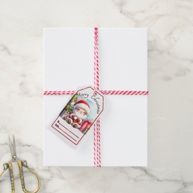 Étiquettes-cadeau Balises de Noël joyeuses à Père Noël (Avec de la ficelle)