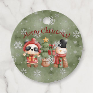 Étiquettes Cadeau Balises de Noël Red and Green Snowman
