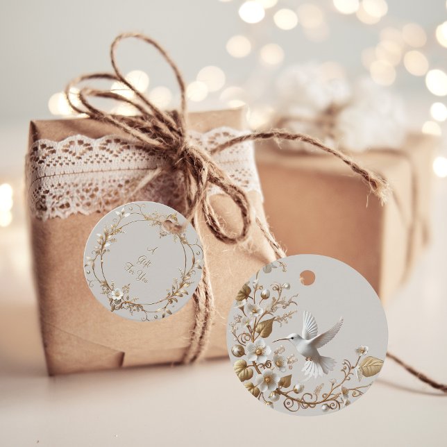 Étiquettes Cadeau Balises de préférence Colibri blanc (Créateur téléchargé)