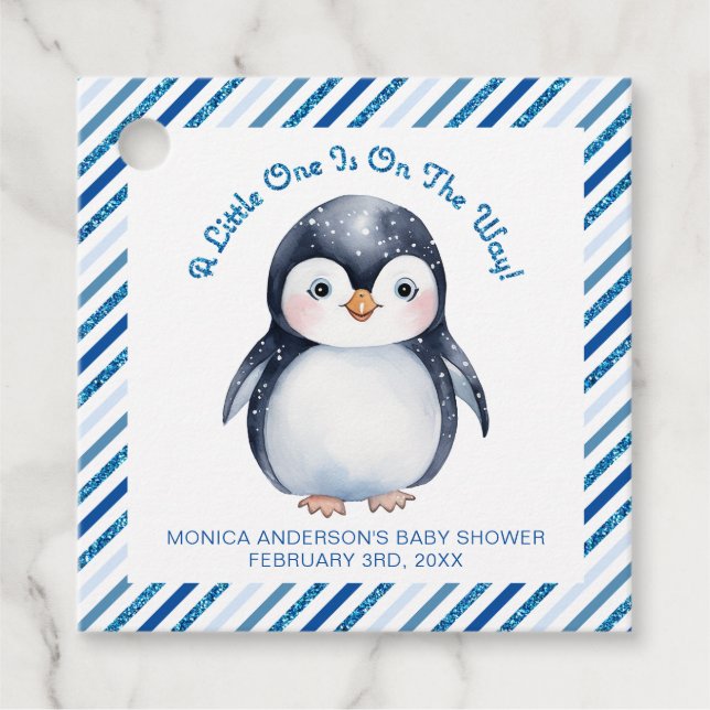 Étiquettes Cadeau Balises de préférence de Baby shower de pingouin - (Devant)