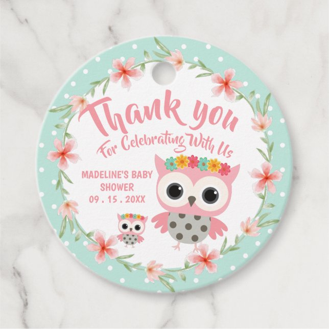Étiquettes Cadeau Balises de préférence du Baby shower Boho Owl (Devant)