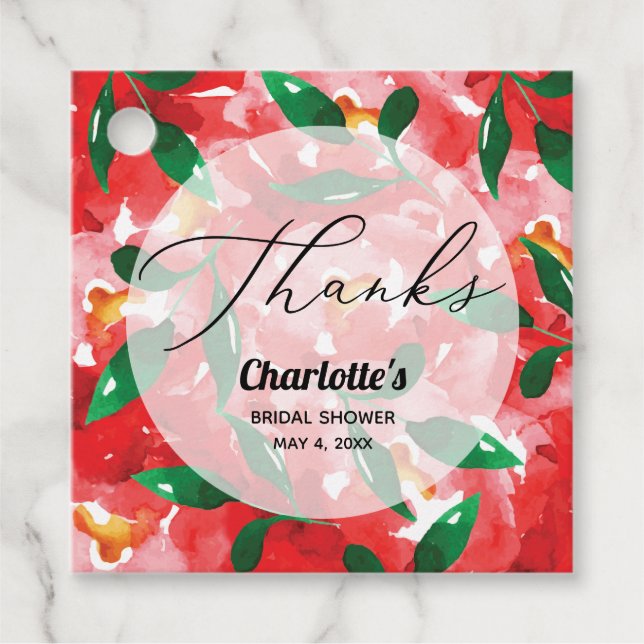 Étiquettes Cadeau Balises de préférence du Carré Red Roses Merci (Devant)