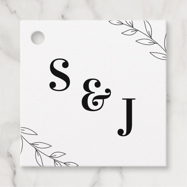 Étiquettes Cadeau Balises de préférence pour mariage feuille minimal (Devant)