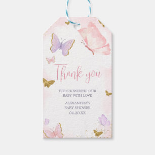 Étiquettes-cadeau Balises de préférence pour papillon rose or