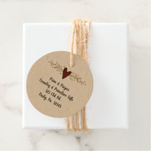 Étiquettes Cadeau Balises de suspension ronde primitive du coeur