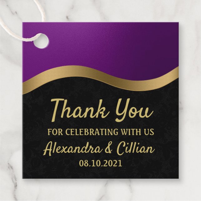 Étiquettes Cadeau Balises élégantes Purple et Gold Favoriser (Devant)