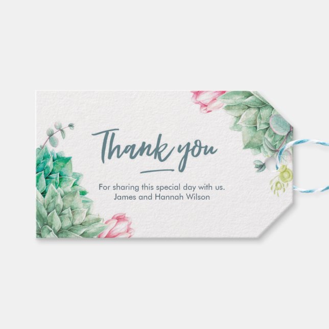Étiquettes-cadeau Balises Favoriser mariage Merci | fleurs succulent (Devant (Horizontal))