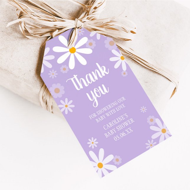 Étiquettes-cadeau Balises Favorites Baby shower Purple Daisy (Purple Boho Daisy Baby Shower Favor Tags
)