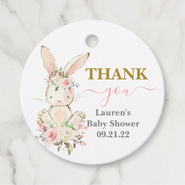Étiquettes Cadeau Balises Fille Baby shower Bunny Favoriser (Devant)