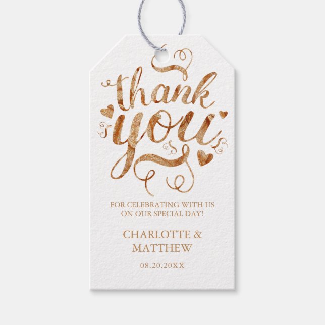Étiquettes-cadeau Balises Gold Calligraphy Merci Favoriser (Devant)