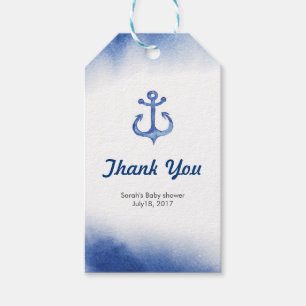 Étiquettes-cadeau Balises Merci   Aquarelle bleue marine